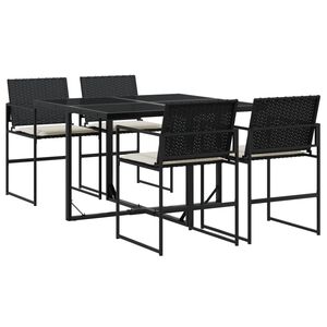 vidaXL 5-tlg. Garten-Essgruppe mit Kissen Schwarz Poly Rattan