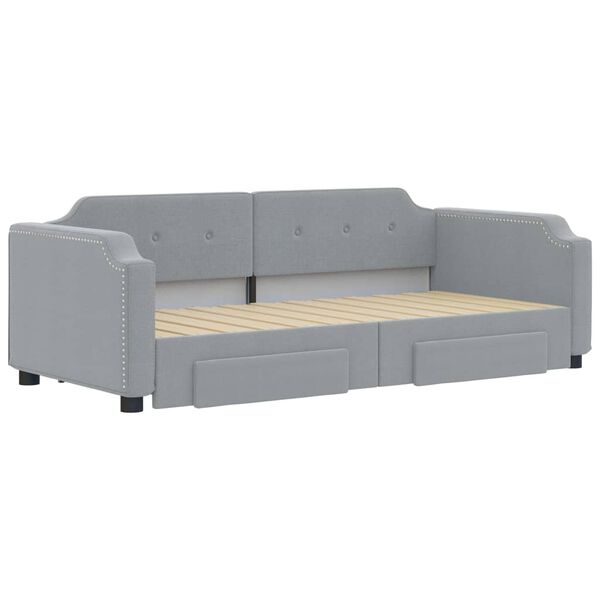 vidaXL Tagesbett Ausziehbar mit Schubladen Hellgrau 90x190 cm Stoff