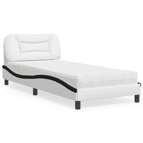 vidaXL Bett mit Matratze "Hvar" Wei&szlig; und Schwarz 80x200 cm Kunstleder