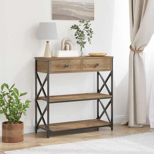 vidaXL Konsole Tisch mit Schubladen Artisan-Eiche 75 x 28 x 75 cm