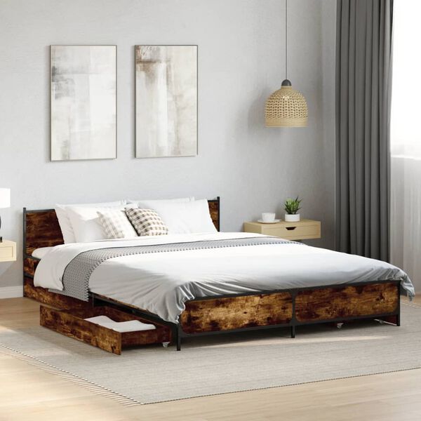vidaXL Bettgestell mit Schubladen R&auml;uchereiche 160x200cm Holzwerkstoff