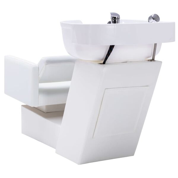 vidaXL Friseurstuhl mit Waschbecken Wei&szlig; 129x59x82 cm Kunstleder