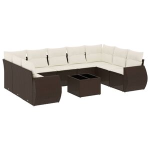 vidaXL 10-tlg. Garten-Sofagarnitur mit Kissen Braun Poly Rattan
