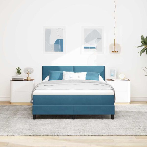 vidaXL LED Boxspringbett mit Matratze Dunkelblau 140 x 190 cm Samt