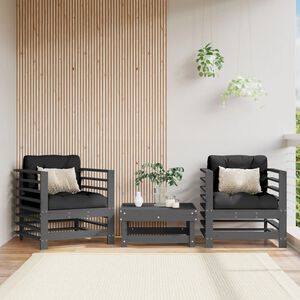 vidaXL Gartenst&uuml;hle mit Kissen 2 Stk. Grau Massivholz Kiefer