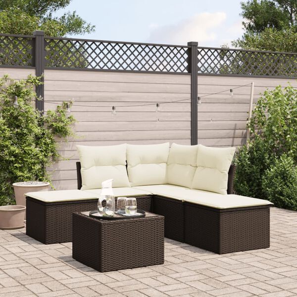 vidaXL 6-tlg. Garten-Sofagarnitur mit Kissen Braun Poly Rattan