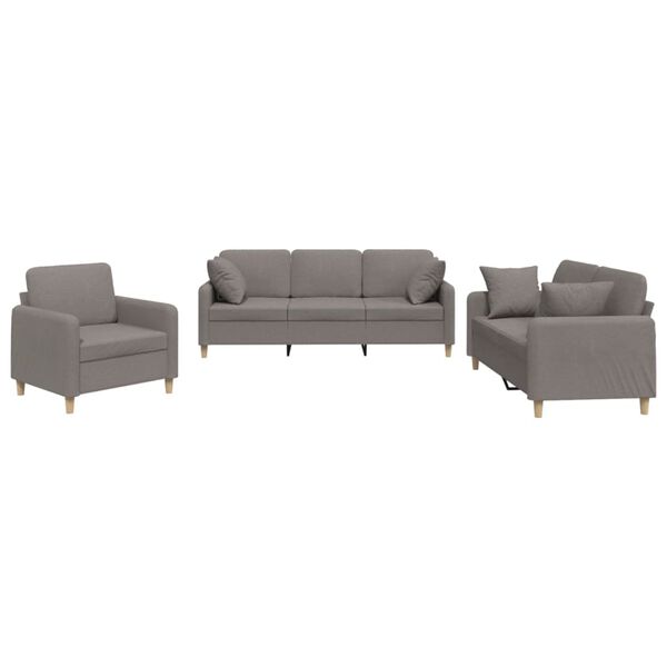 vidaXL 3-tlg. Sofagarnitur mit Kissen Taupe Stoff