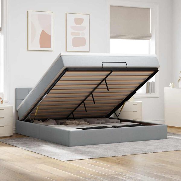 vidaXL Ottoman-Bett mit Matratze & LEDs Hellgrau 160x200 cm Stoff