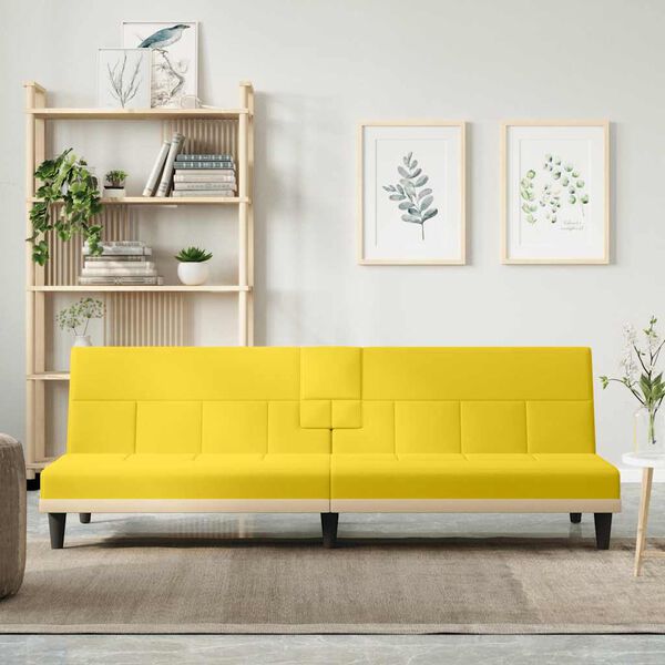 vidaXL Schlafsofa mit Getr&auml;nkehaltern Hellgelb Stoff