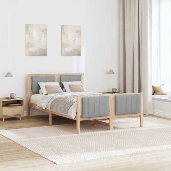 vidaXL Bettgestell Braun und hellgrau 120 x 190 cm Massivholz Kiefer