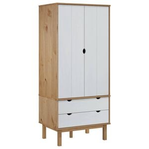 vidaXL Kleiderschrank OTTA Braun&Wei&szlig; 76,5x53x172 cm Massivholz Kiefer