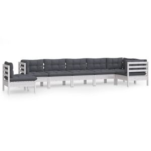 vidaXL 8-tlg. Garten-Lounge-Set mit Kissen Wei&szlig; Kiefer Massivholz
