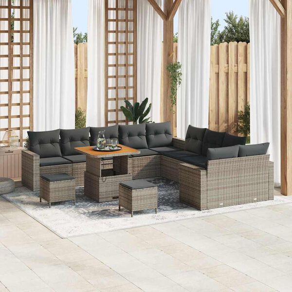 vidaXL Gartensofa-set mit Kissen 17 pcs Grau Poly-Rattan