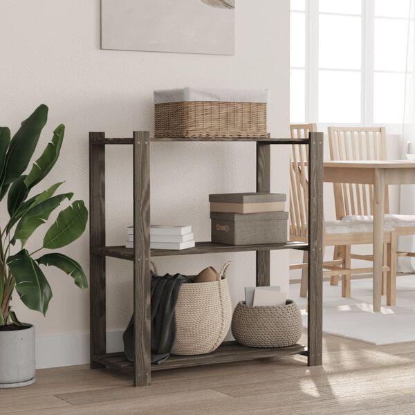 vidaXL Lagerregal mit 3 B&ouml;den Grau 80x38x90 cm Massivholz Kiefer
