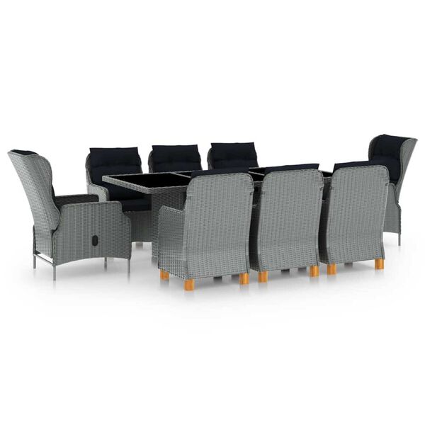vidaXL 9-tlg. Garten-Essgruppe mit Auflagen Poly Rattan Hellgrau