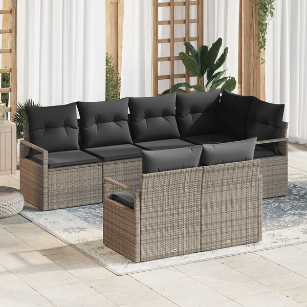 vidaXL Gartensofa-set mit Kissen mit Speicher 7 pcs Grau Poly-Rattan