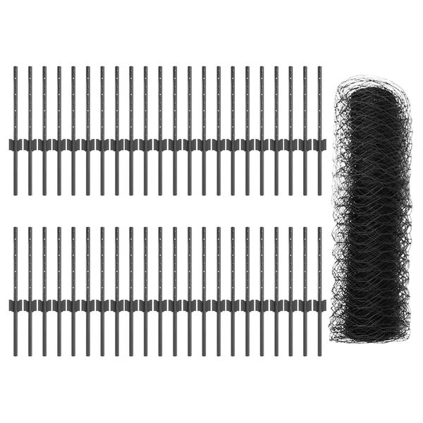 vidaXL Zaun mit Pfosten Grau 0,4 x 100 m Stahl und PVC