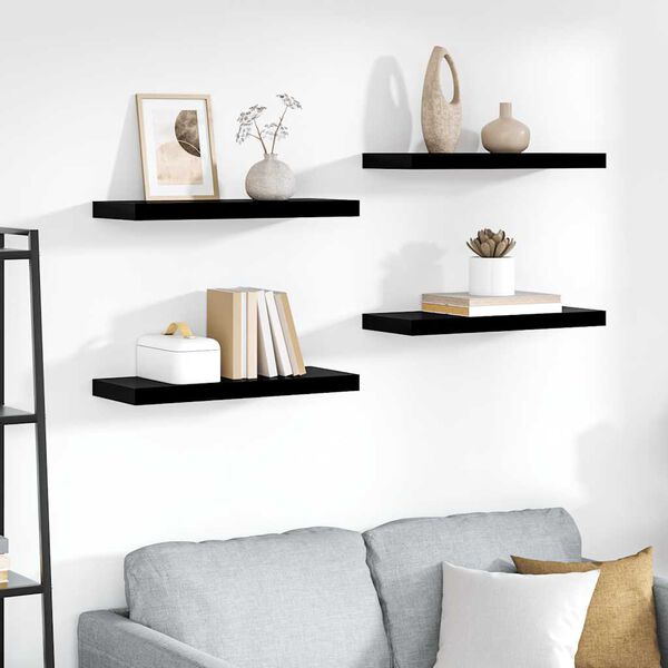 vidaXL Schweberegale 4 Stk. Hochglanz-Schwarz 60x23,5x3,8 cm MDF