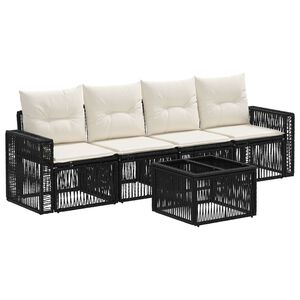 vidaXL Gartensofa-set 5 stk. Schwarz und Cremewei&szlig; Poly-Rattan
