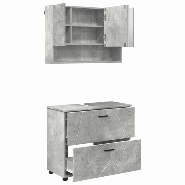 vidaXL Badezimmerm&ouml;bel-Set 2 pcs Beton Grau Sperrholz und Metall