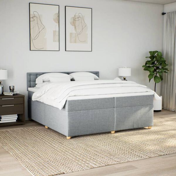 vidaXL Boxspringbett mit Matratze Hellgrau 200x200 cm Stoff