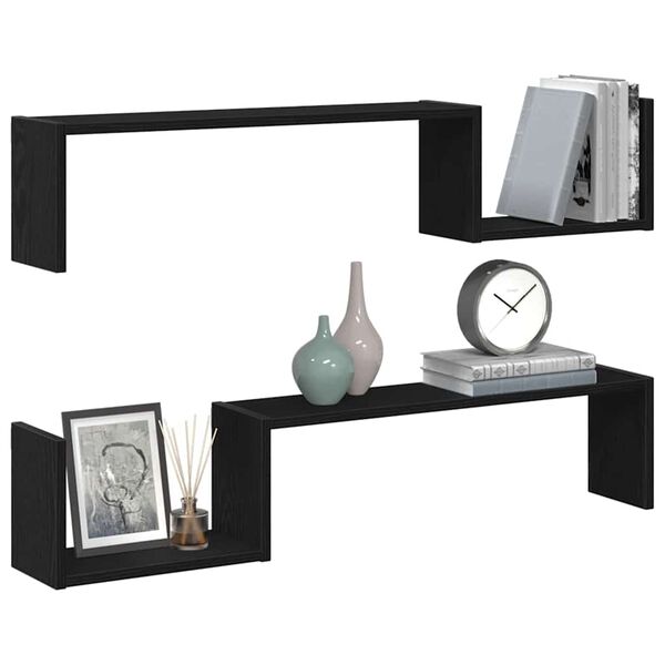 vidaXL Wandregal mit Regal 2 pcs Schwarz Eichen-Optik 100 x 15 x 20 cm