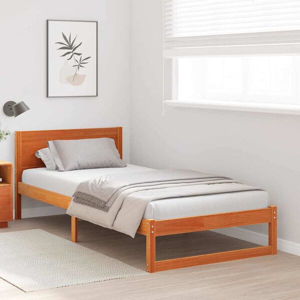 vidaXL Bettrahmen Wachsbraun 90 x 190 cm Massives Kiefernholz