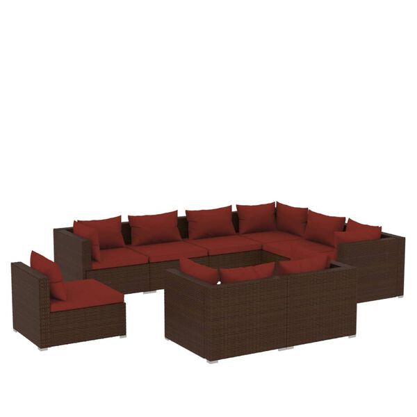 vidaXL 9-tlg. Garten-Lounge-Set mit Kissen Poly Rattan Braun