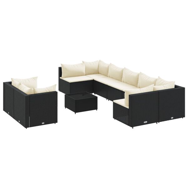 vidaXL 9-tlg. Garten-Sofagarnitur mit Kissen Schwarz Poly Rattan