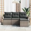 vidaXL Garten-Sofa-Set mit Kissen mit Speicher 4 pcs Grau Poly Rattan
