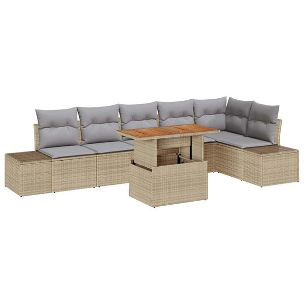 vidaXL Garten-Sofa-Set mit Speicher 7 pcs Beige Poly Rattan