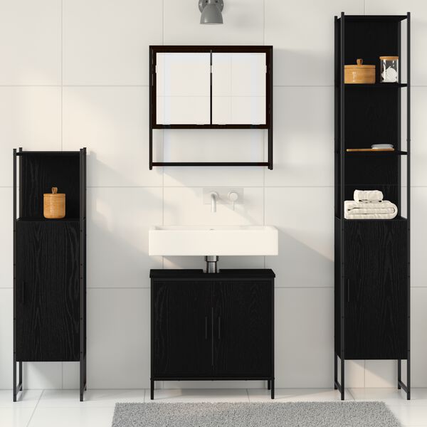 vidaXL Badezimmerm&ouml;bel-Set mit Regal 4 pcs Schwarz Holzwerkstoff