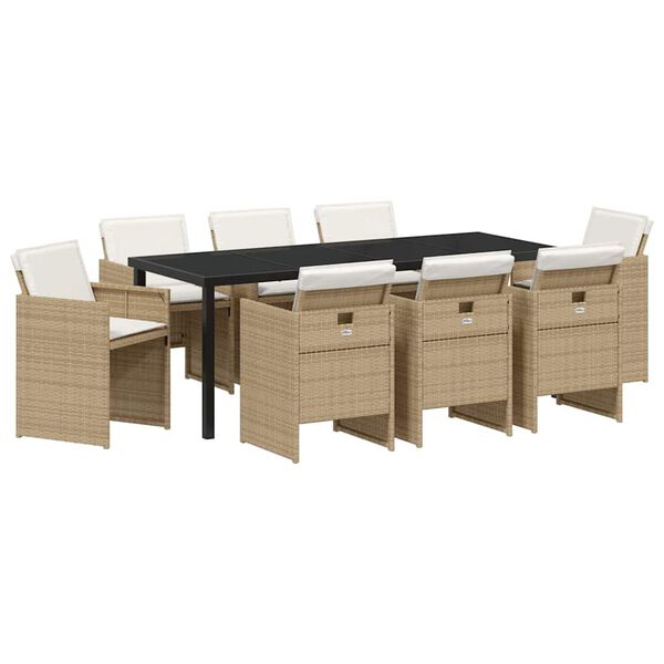 vidaXL Garten Essgruppe mit Kissen 9 pcs Beige Poly-Rattan
