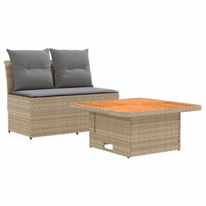 vidaXL 2 St&uuml;ck Garten Mittel Sofa Mit Hochklapptisch Poly-Rattan