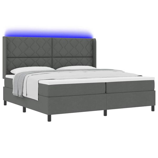 vidaXL LED Boxspringbett mit Matratze Dunkelgrau 200 x 200 cm Stoff