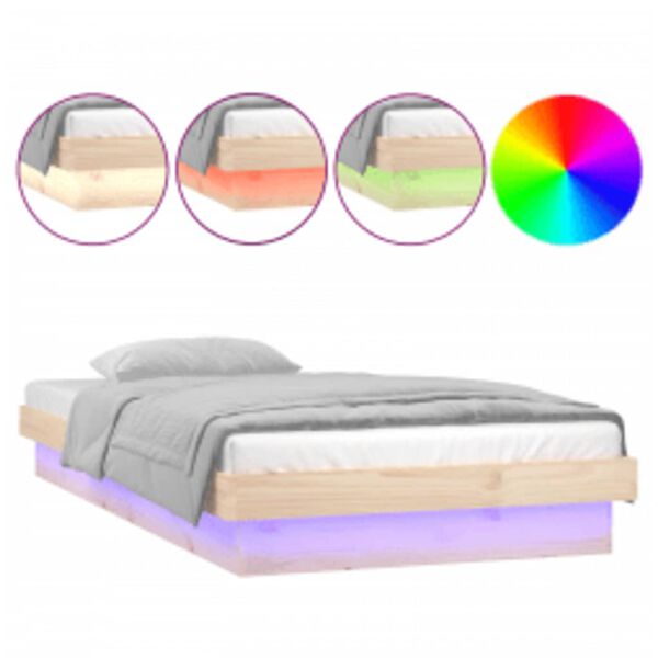 vidaXL Massivholzbett mit LED-Beleuchtung 100x200 cm