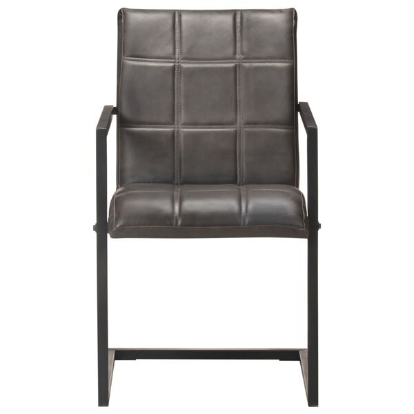 vidaXL Freischwinger 4 Stk. Grau Echtleder