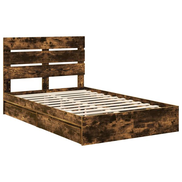 vidaXL Aufbewahrungsbett Ger&auml;ucherte Eiche 135 x 190 cm Holzwerkstoff