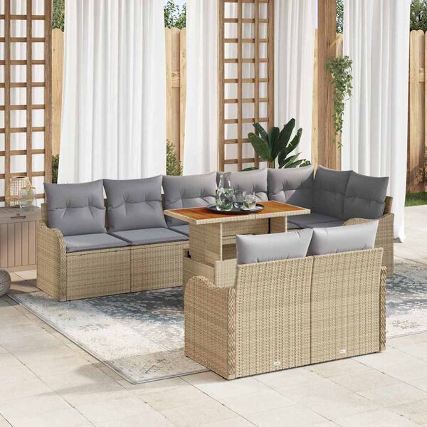 vidaXL Garten-Sofa-Set mit Kissen 9 pcs Beige und Hellgrau