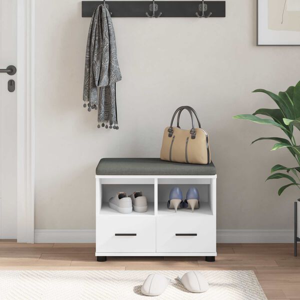 vidaXL Flurbank Wei&szlig; 60 x 38 x 46 cm Spanplatte und Polsterstoff