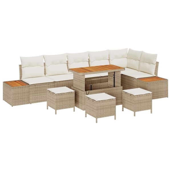 vidaXL Gartensofa-set mit Kissen mit Speicher 10 pcs Beige Poly Rattan