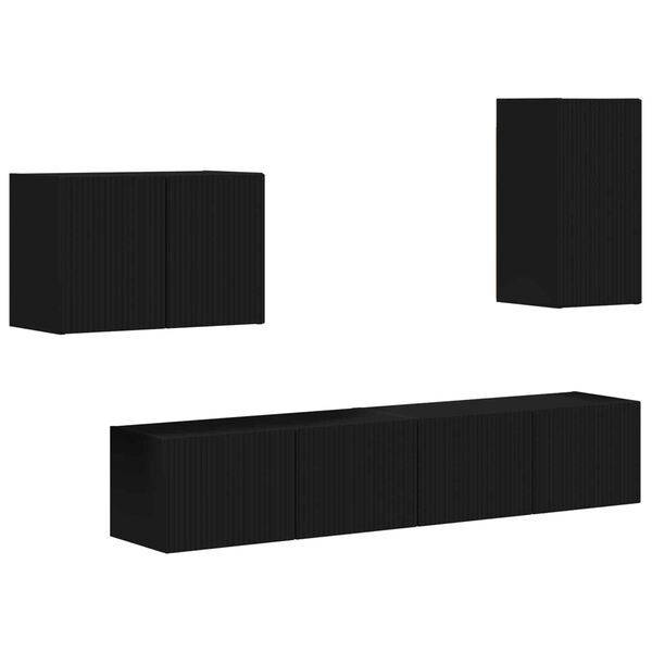 vidaXL TV-Wandregal-Set Wandmontiert 4 pcs Schwarz Holzwerkstoff