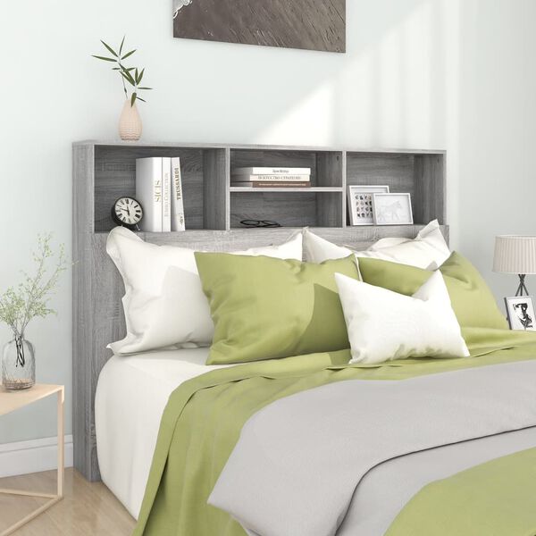 vidaXL Kopfteil mit Ablagen Grau Sonoma 140x19x103,5 cm