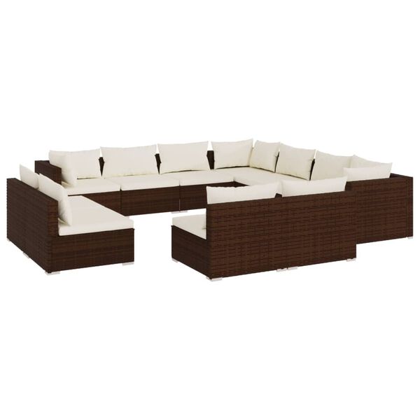 vidaXL 11-tlg. Garten-Lounge-Set mit Kissen Braun Poly Rattan