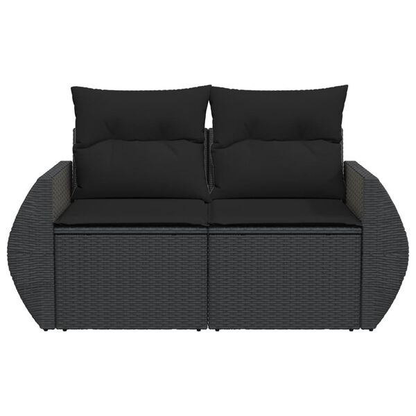 vidaXL Gartensofa mit Kissen 2-Sitzer Schwarz Poly Rattan