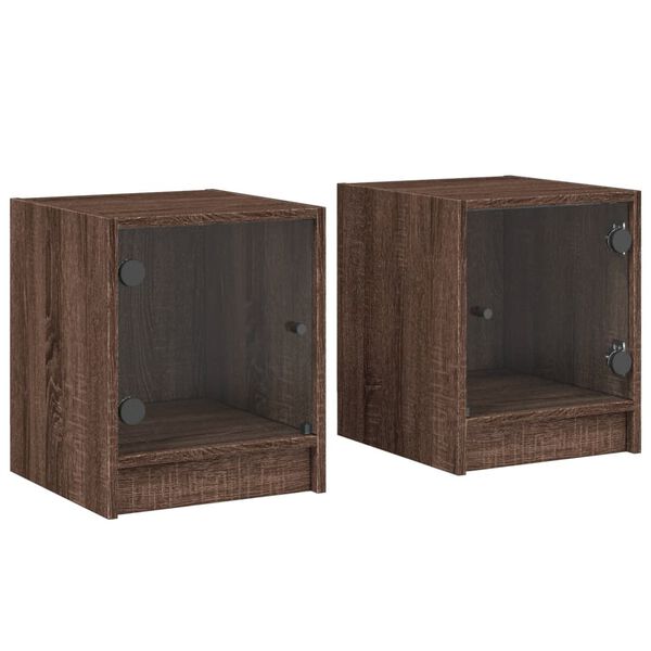 vidaXL Nachttische mit Glast&uuml;ren 2 Stk. Braun Eichen-Optik 35x37x42 cm