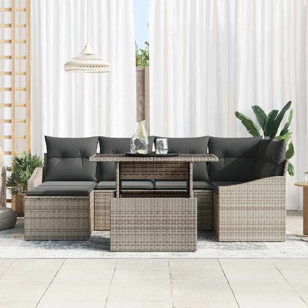 vidaXL Garten-Sofa-Set mit Kissen 7 pcs Grau
