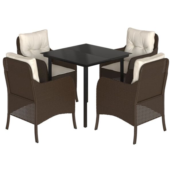 vidaXL 5-tlg. Garten-Essgruppe mit Kissen Braun Poly Rattan