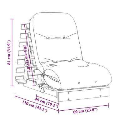 vidaXL Futon Schlafsofa mit Matratze Braun 60x206x11 Massivholz Kiefer