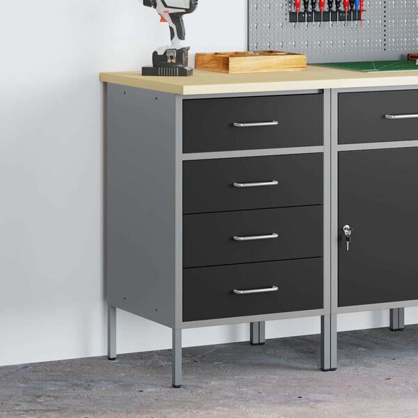 vidaXL Werkbank mit Schubladen Schwarz und Grau 50 x 55 x 85 cm